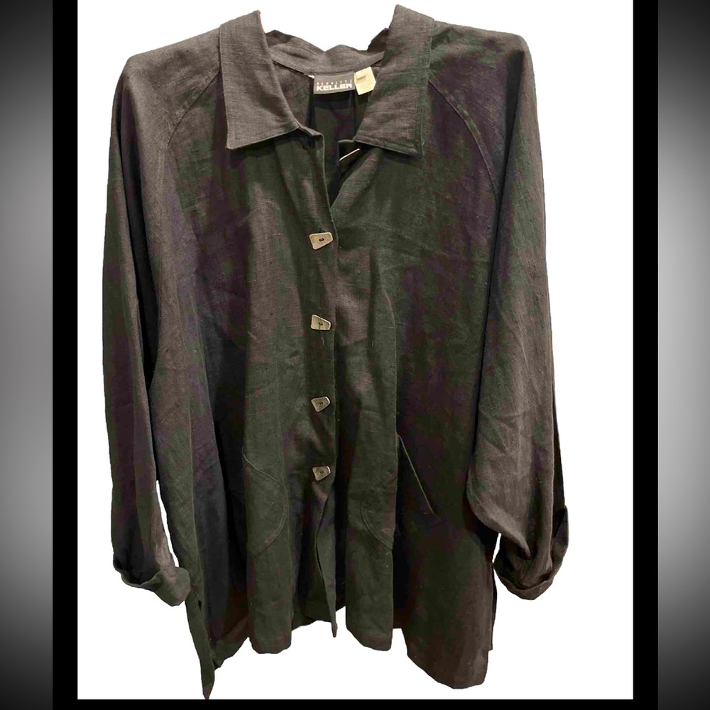 Nannette Keller BLACK LINEN button JACKET Lagenlook ARTIST ART 2 wear women’s 4x
